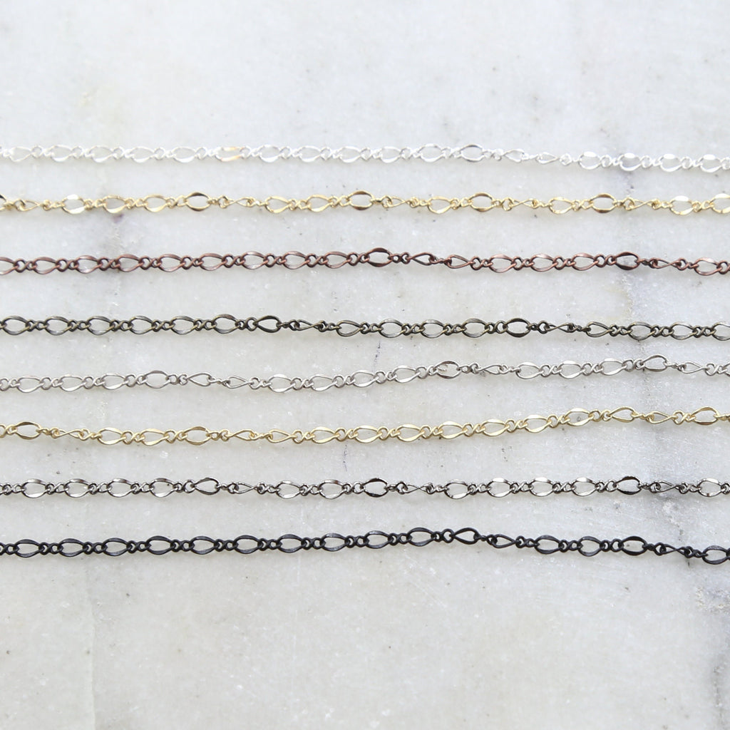 3.5mmx2mm Brass Ultra Dainty Figure 8 Chain in 8 Finishes – Sold by the Foot