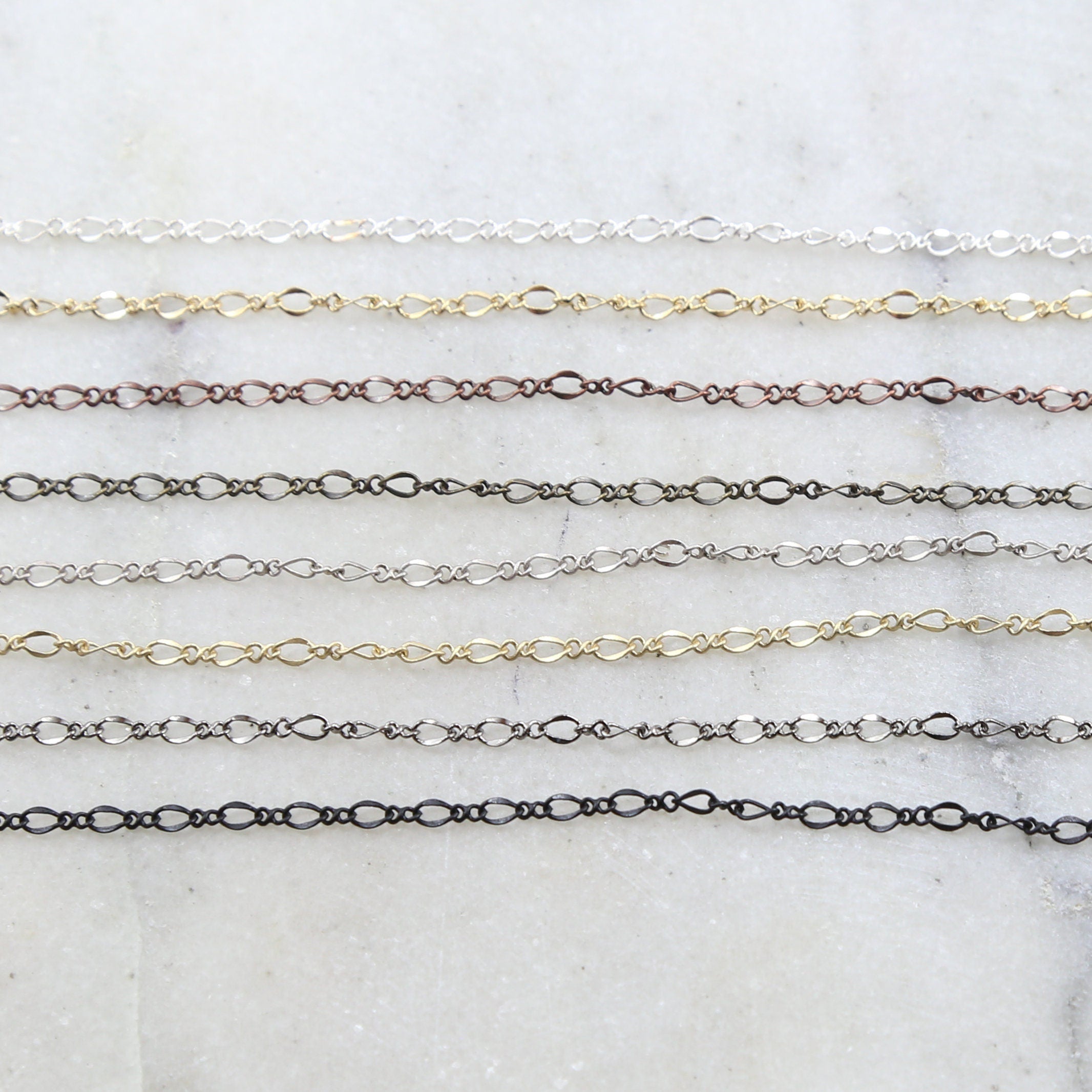 3.5mmx2mm Brass Ultra Dainty Figure 8 Chain in 8 Finishes – Sold by the Foot