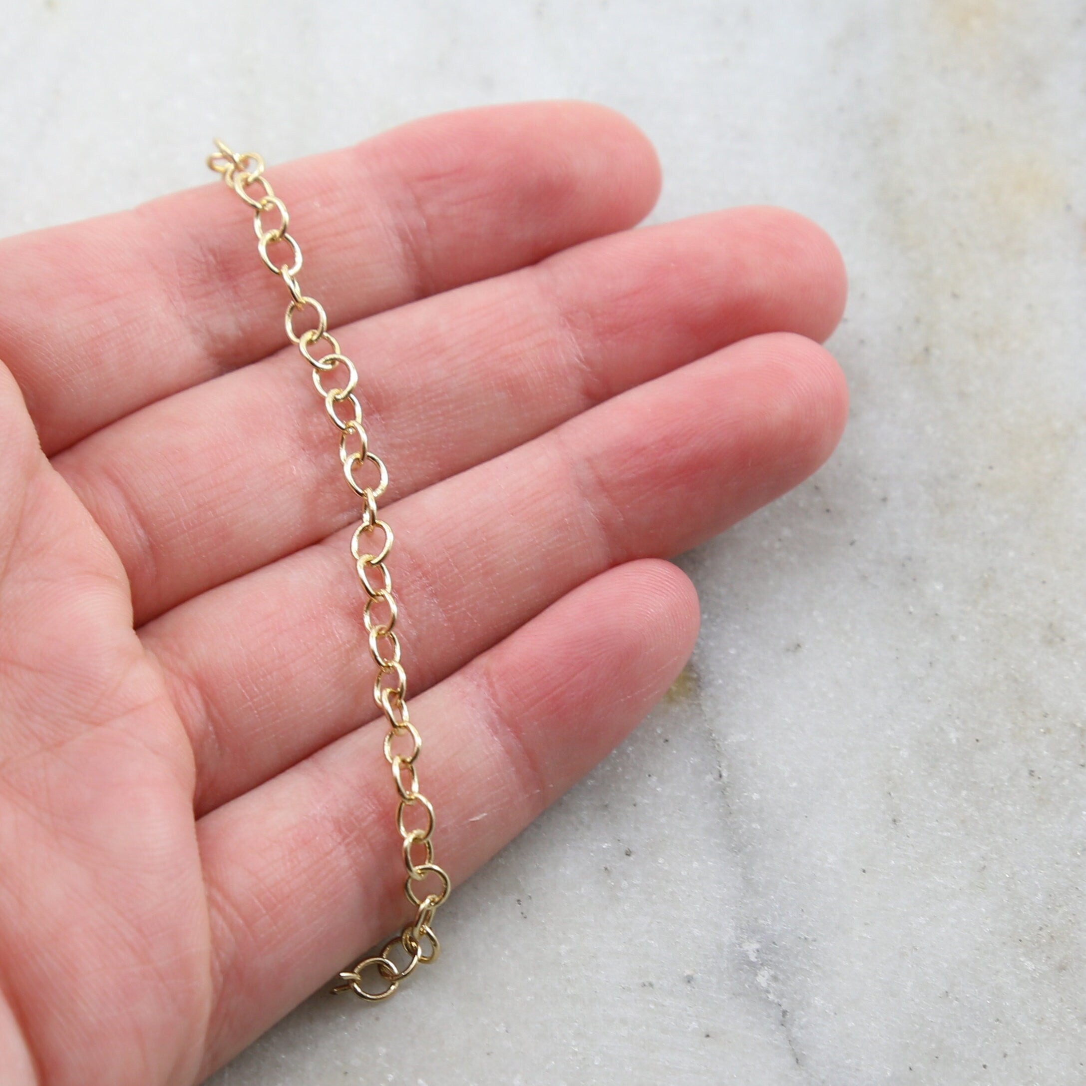 Brass Medium Weight Dainty Oval Extender Link Chain 3.5mm X – Sold by the Foot