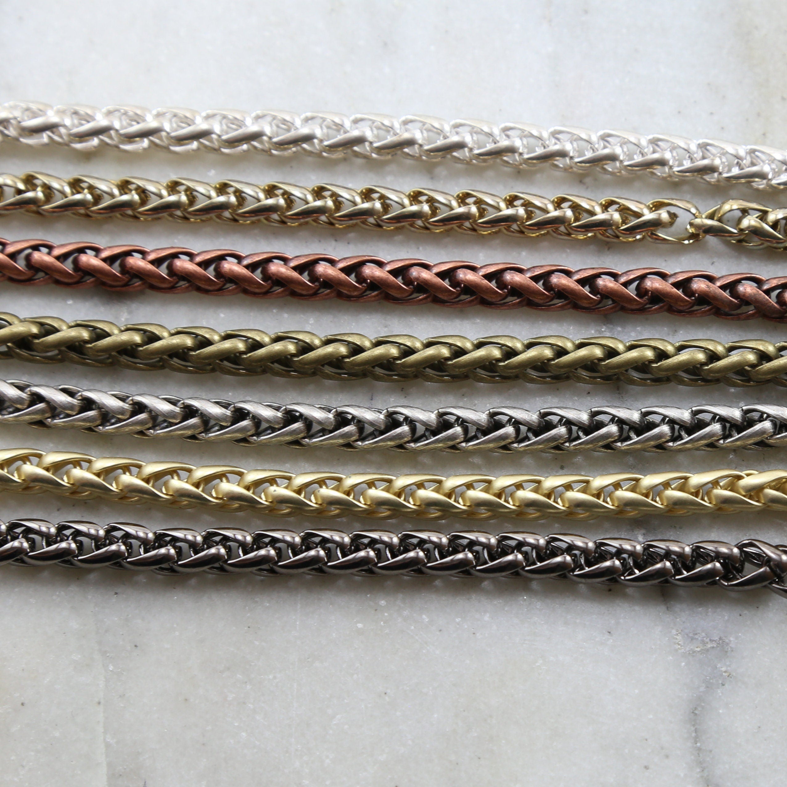 Brass Thick Twisted Rope Wheat Chain in 7 Finishes Chain – Sold by the Foot