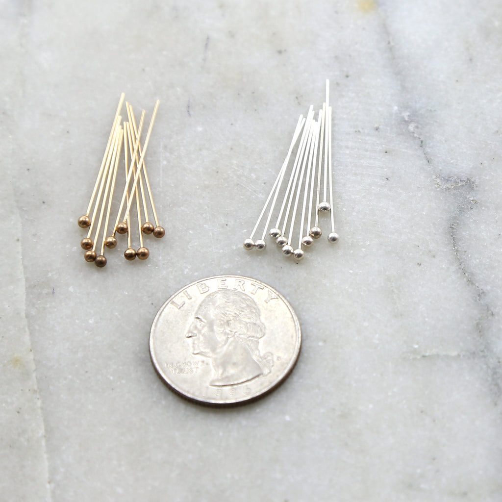 Sterling Silver or 14K Gold Filled 1 Inch Ball Head Pin 24 Gauge (10pc)