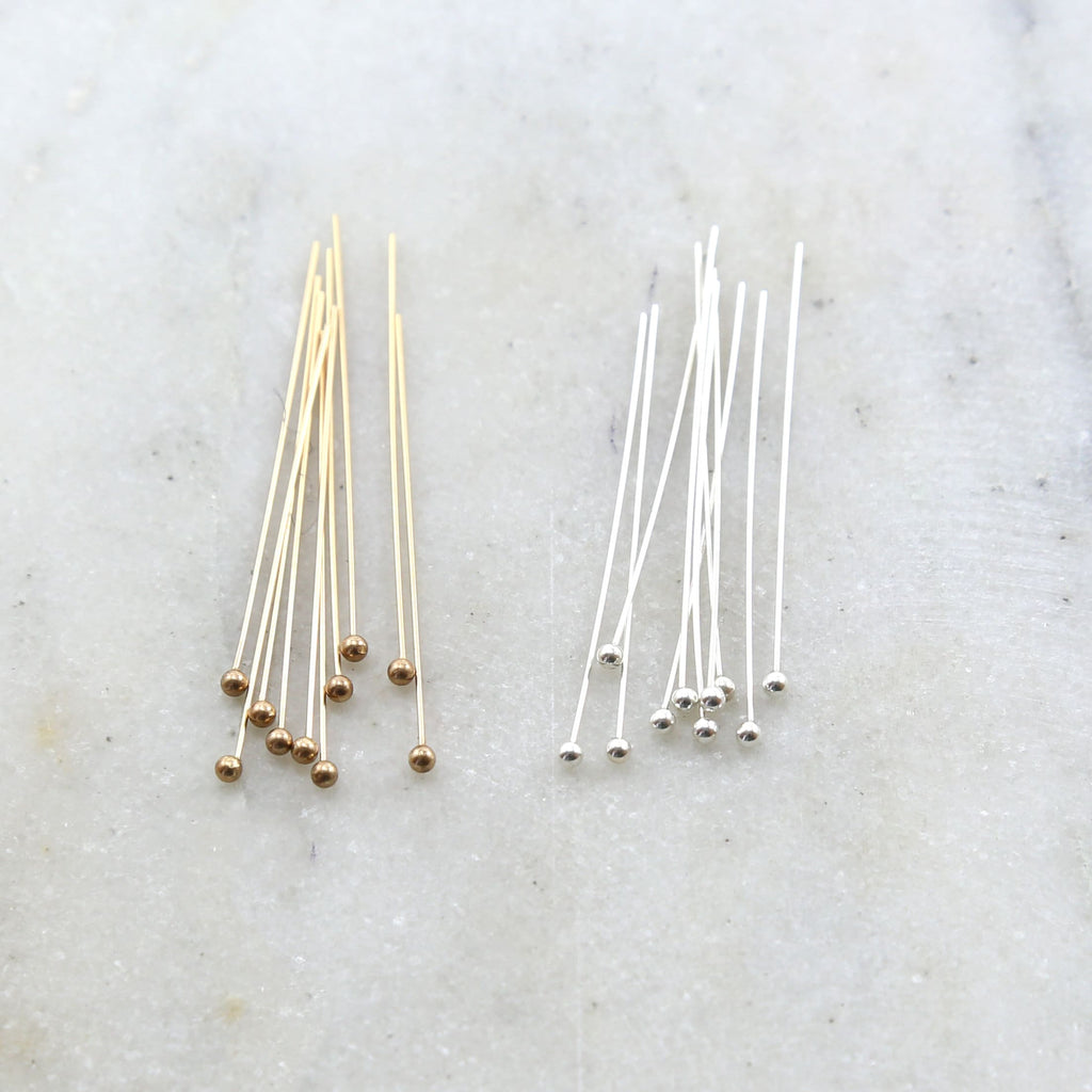 Sterling Silver or 14K Gold Filled 1.5 Inch Ball Head Pin 24 Gauge (10pc)
