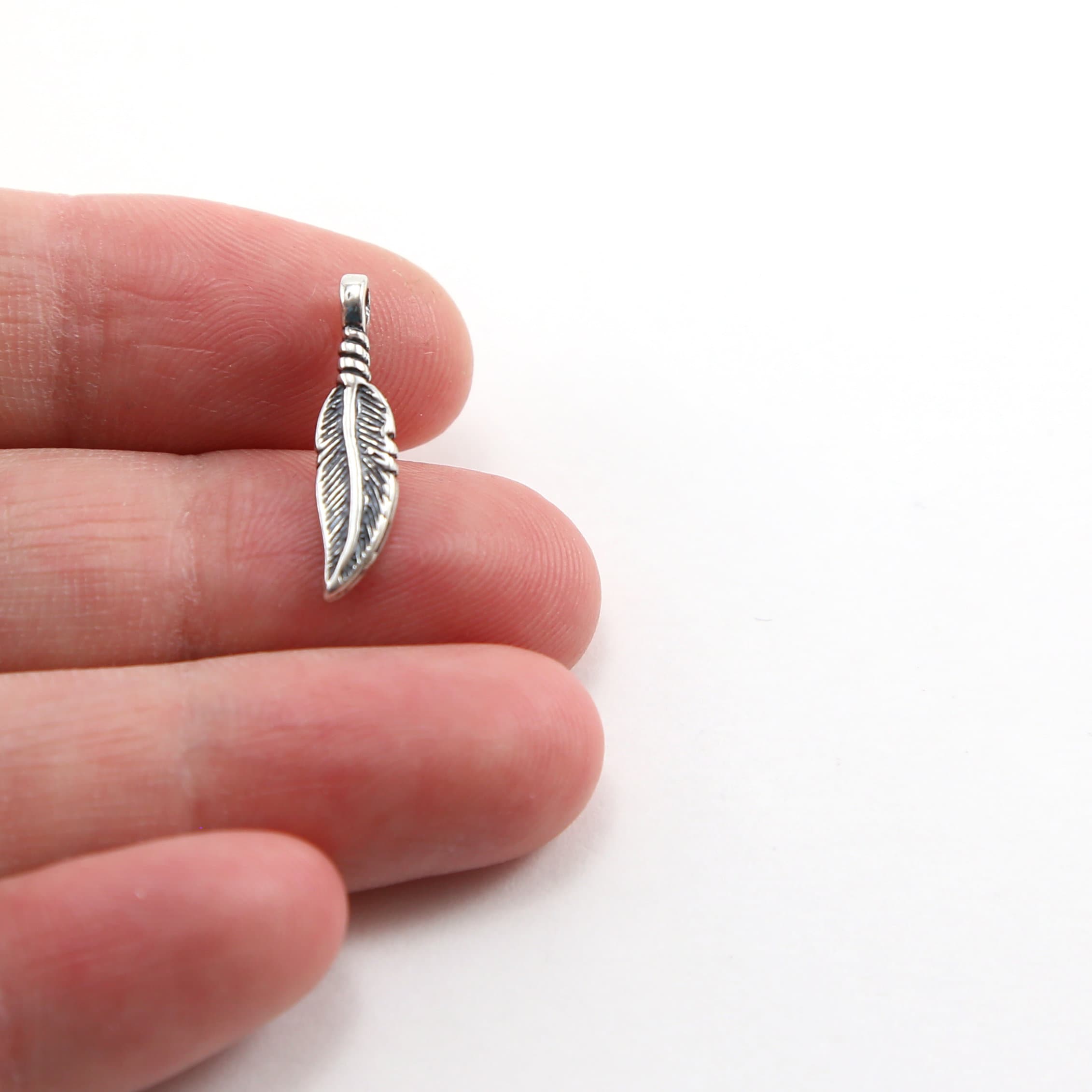 19mmx5mm Sterling Silver Tiny Mini Western Modern Bird Feather Charm Sideways