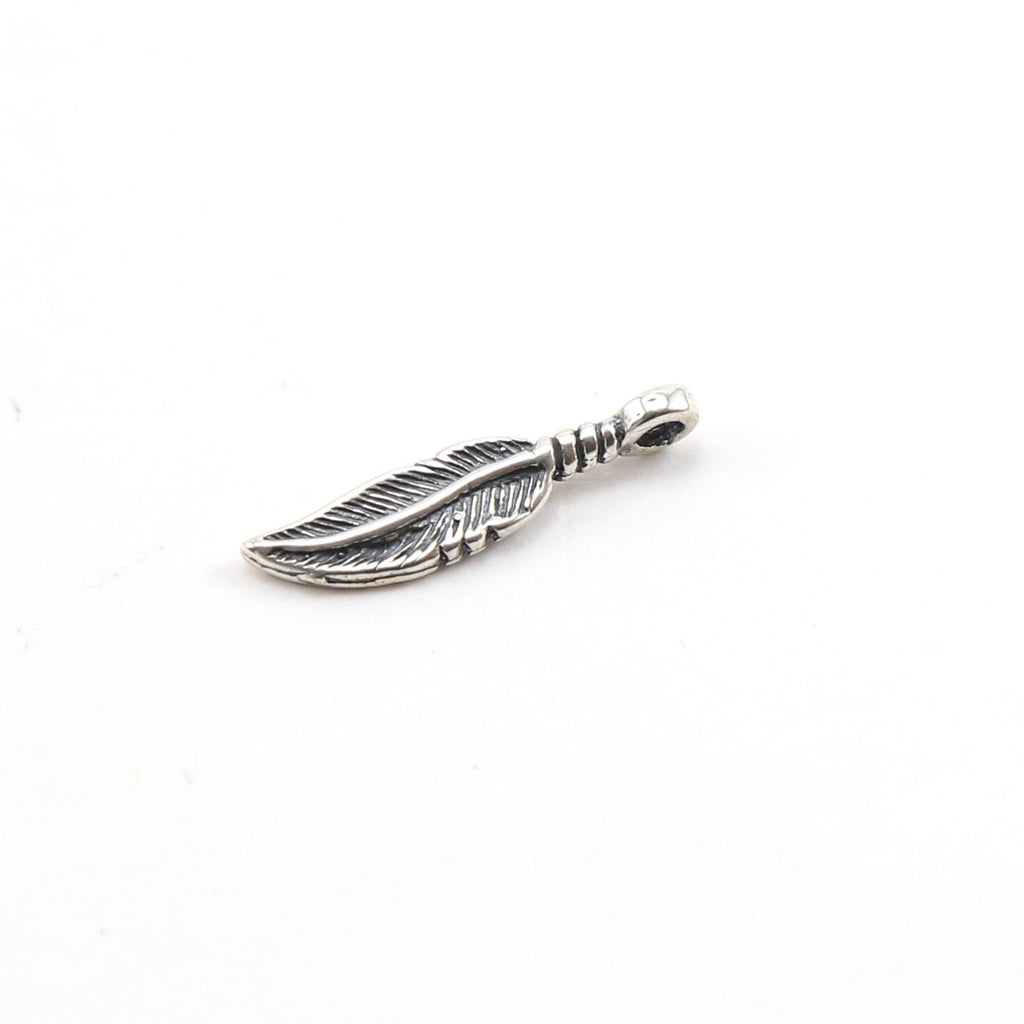 19mmx5mm Sterling Silver Tiny Mini Western Modern Bird Feather Charm Sideways