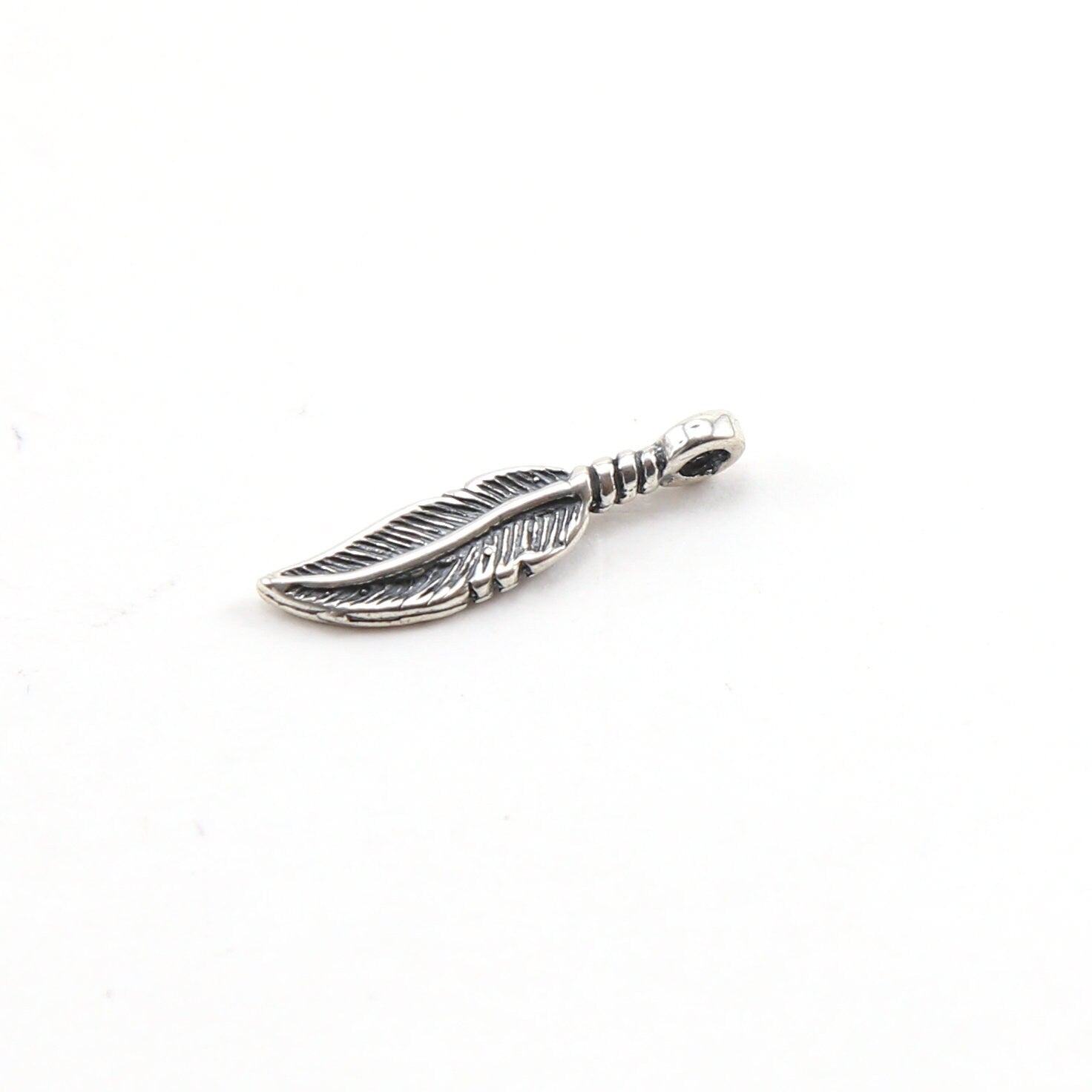 19mmx5mm Sterling Silver Tiny Mini Western Modern Bird Feather Charm Sideways