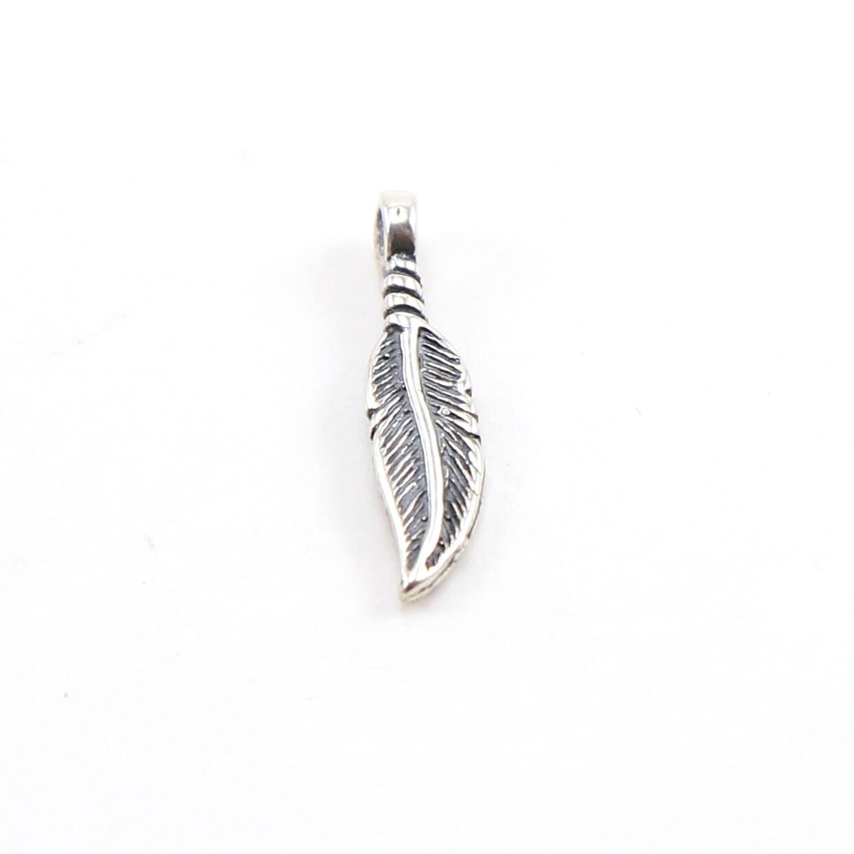 19mmx5mm Sterling Silver Tiny Mini Western Modern Bird Feather Charm Sideways