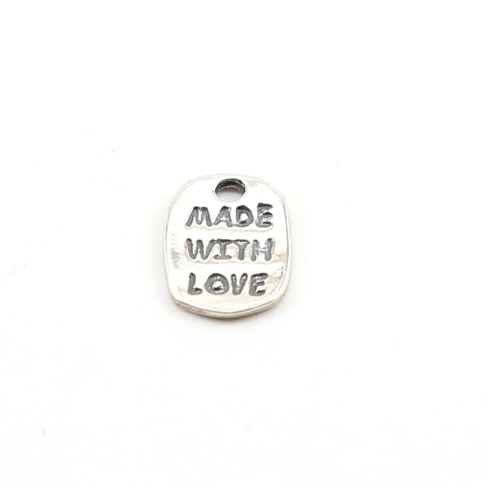 Sterling Silver Made with Love Stamped Word Charm Inspiration Pendant