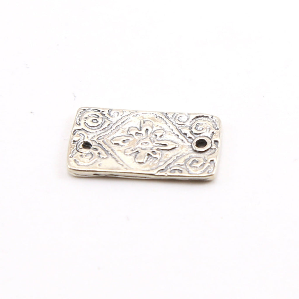19mmx10mm Sterling Silver Stamped Flower and Swirl Rectangle Bar Plate