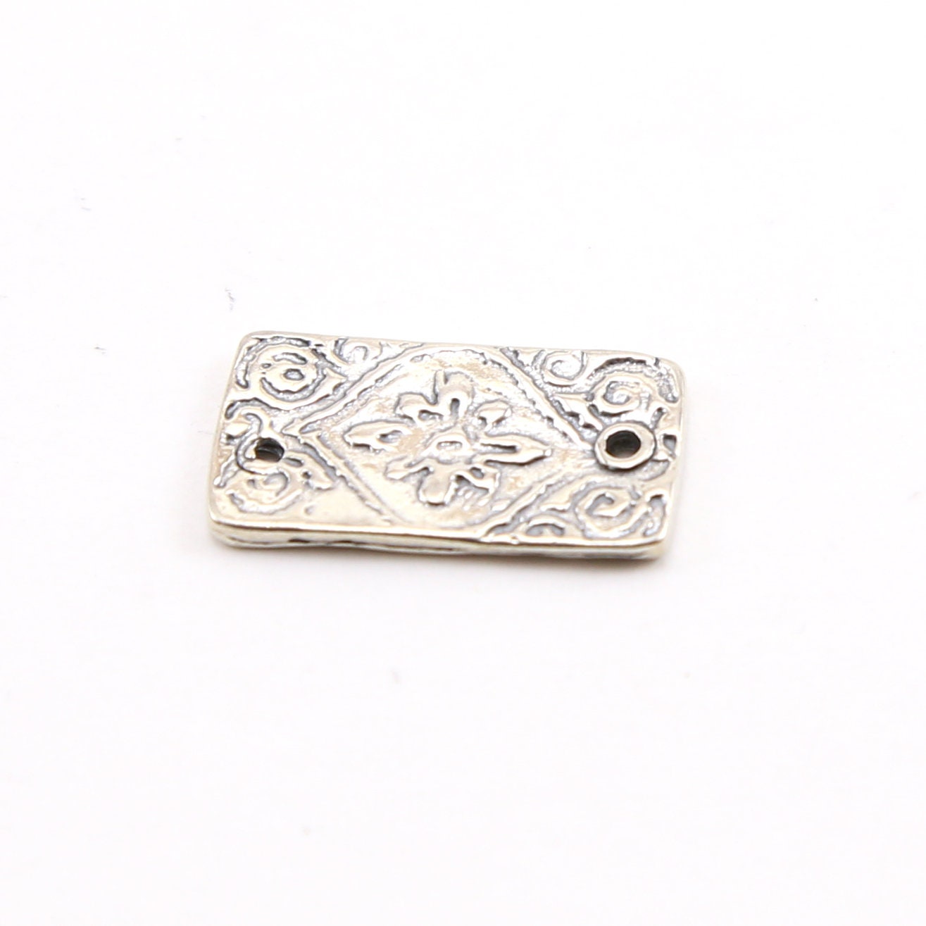 19mmx10mm Sterling Silver Stamped Flower and Swirl Rectangle Bar Plate