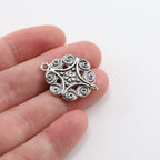 24mmx19mm Sterling Silver Flower Octagon Double Sided Connector Charm