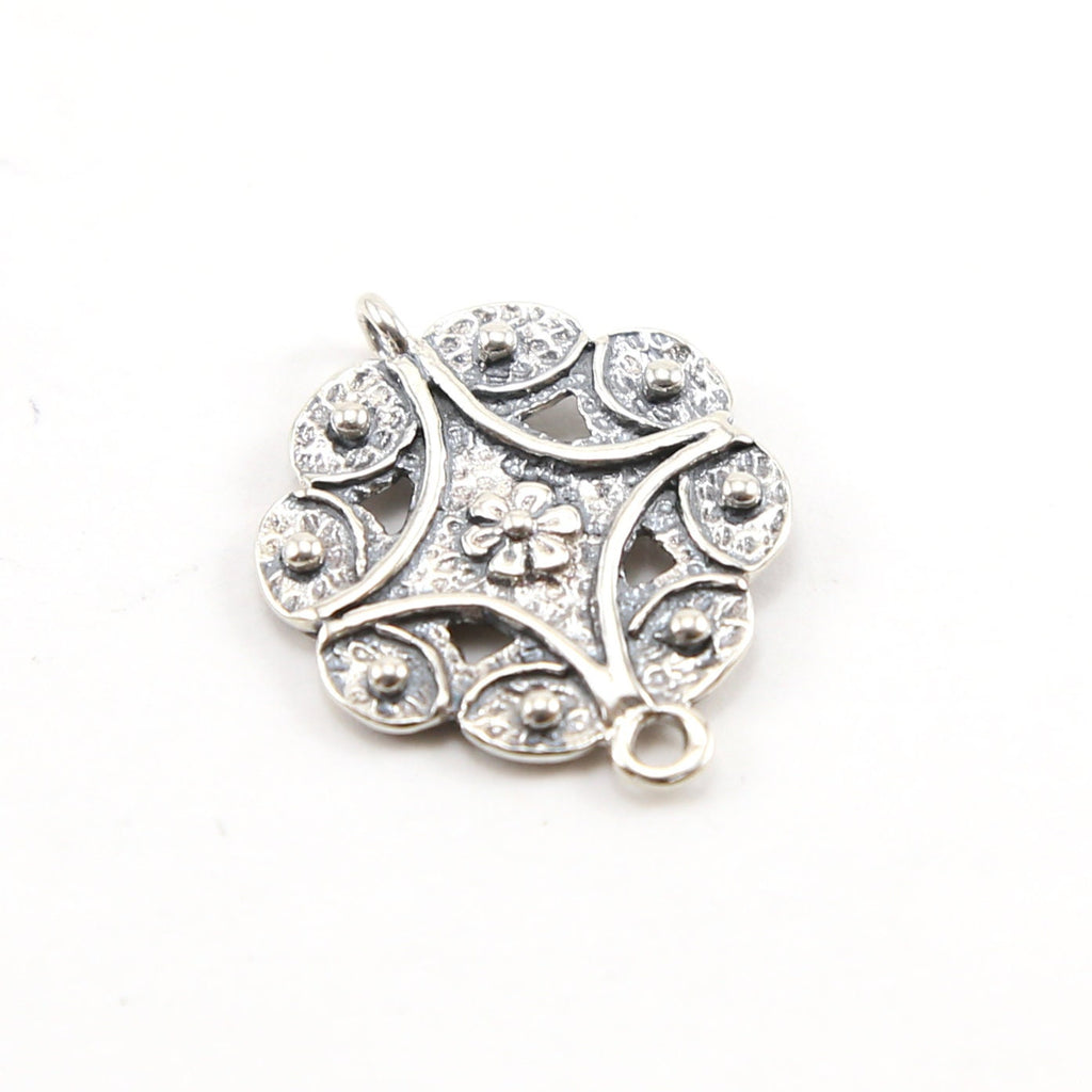 24mmx19mm Sterling Silver Flower Octagon Double Sided Connector Charm