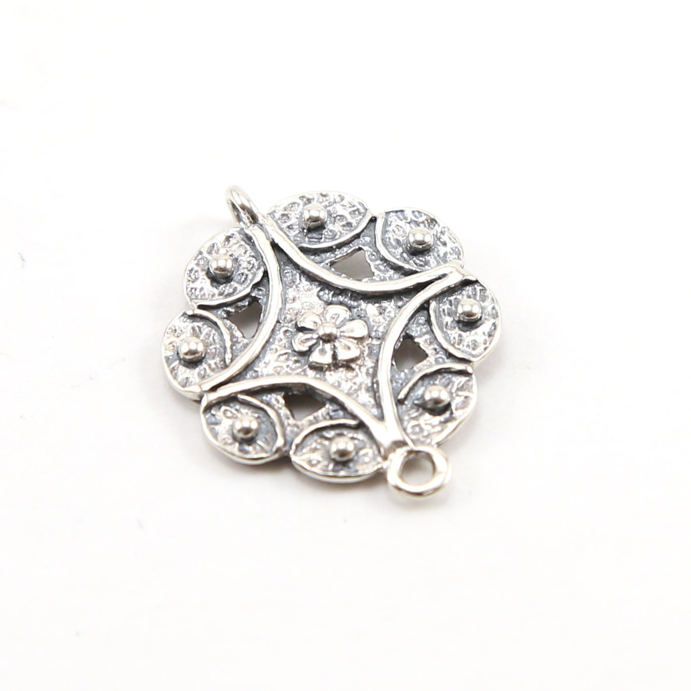 24mmx19mm Sterling Silver Flower Octagon Double Sided Connector Charm
