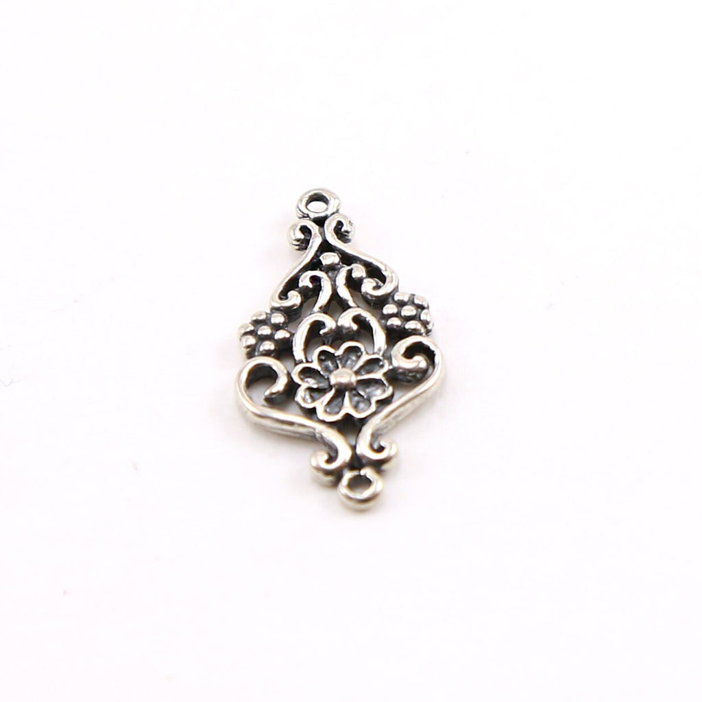 19mmx10mm Sterling Silver Daisy Flower and Swirl Connector Charm