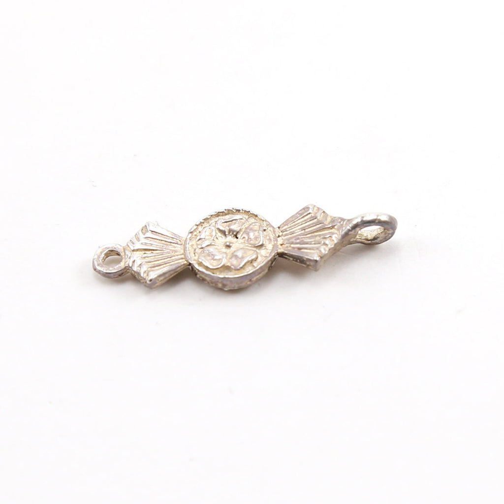 Sterling Silver Vintage Style Flower Ribbon Connector Charm with Line
