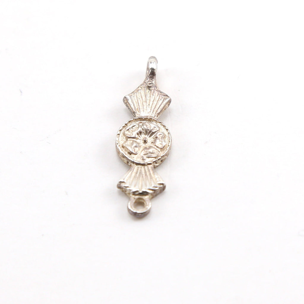 Sterling Silver Vintage Style Flower Ribbon Connector Charm with Line