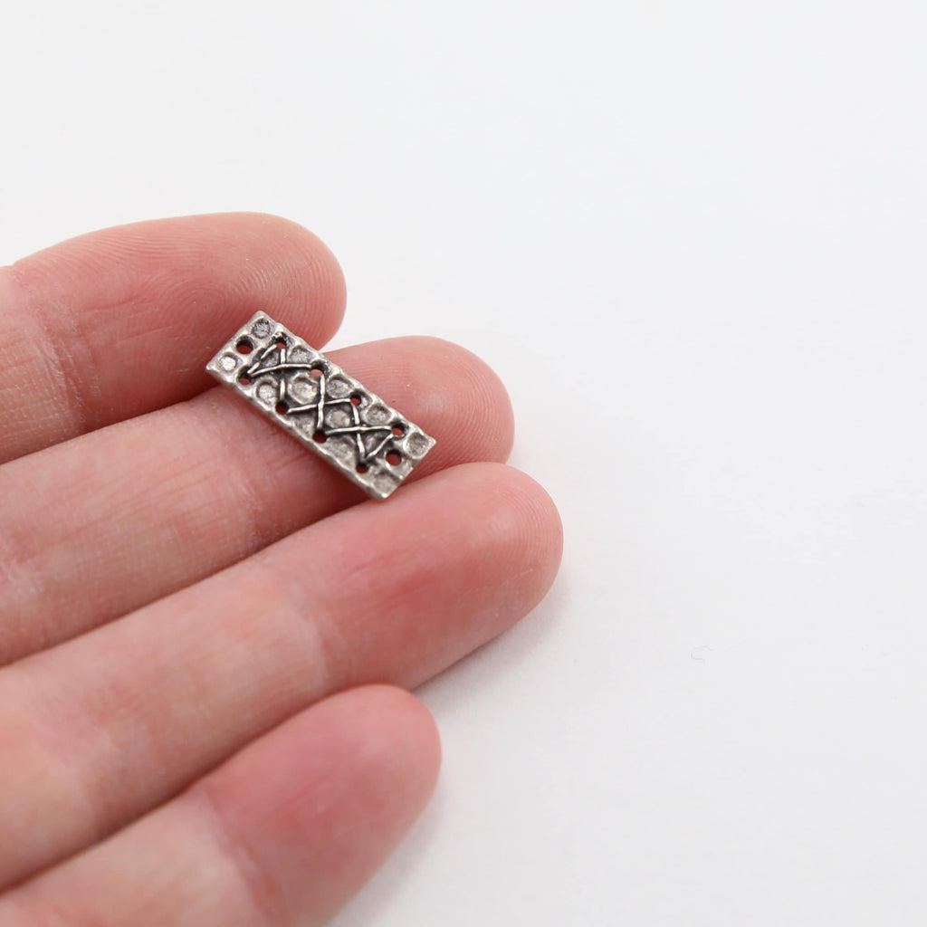 17mmx6mm Sterling Silver Zig Zag Tie Ribbon Rectangle Bar Plate Connector