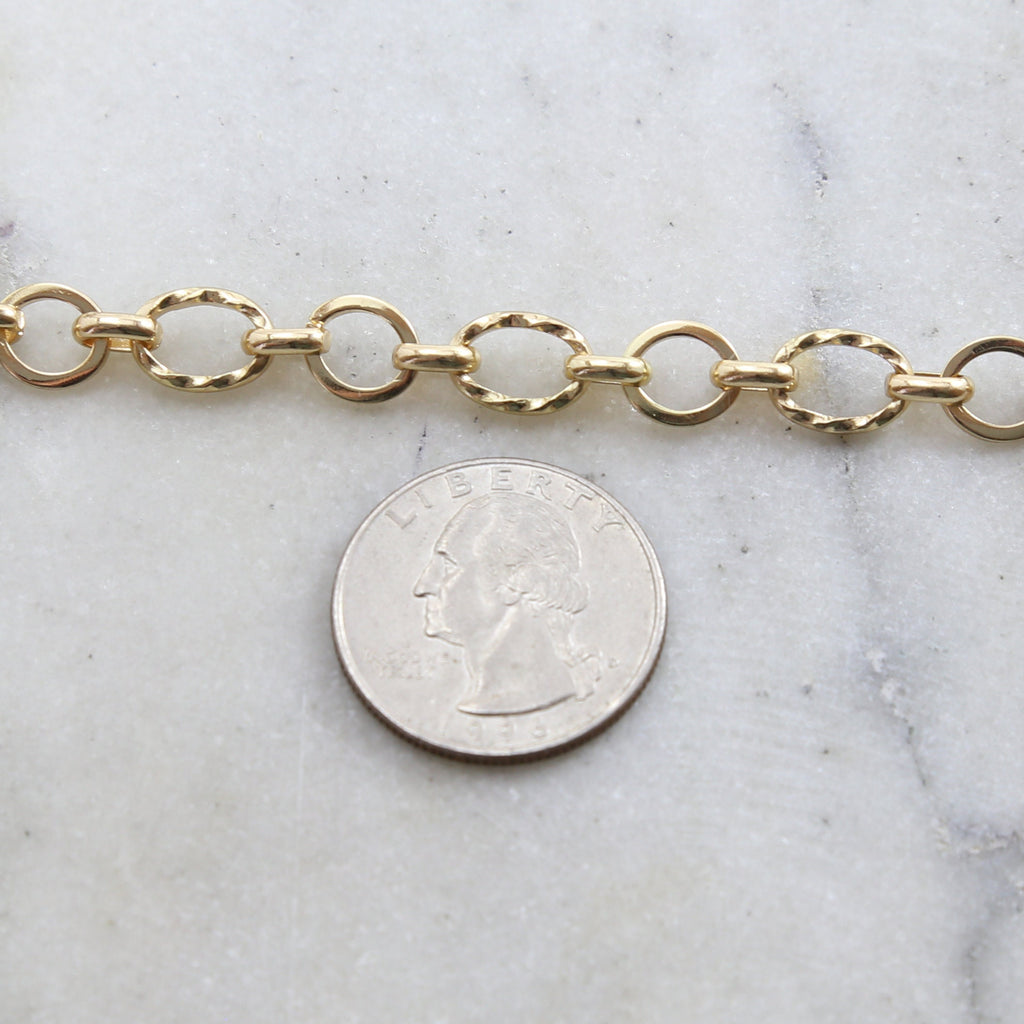 10.5mmx7.5mm Brass Thick Openable Textured Oval Extender – Sold by the Foot