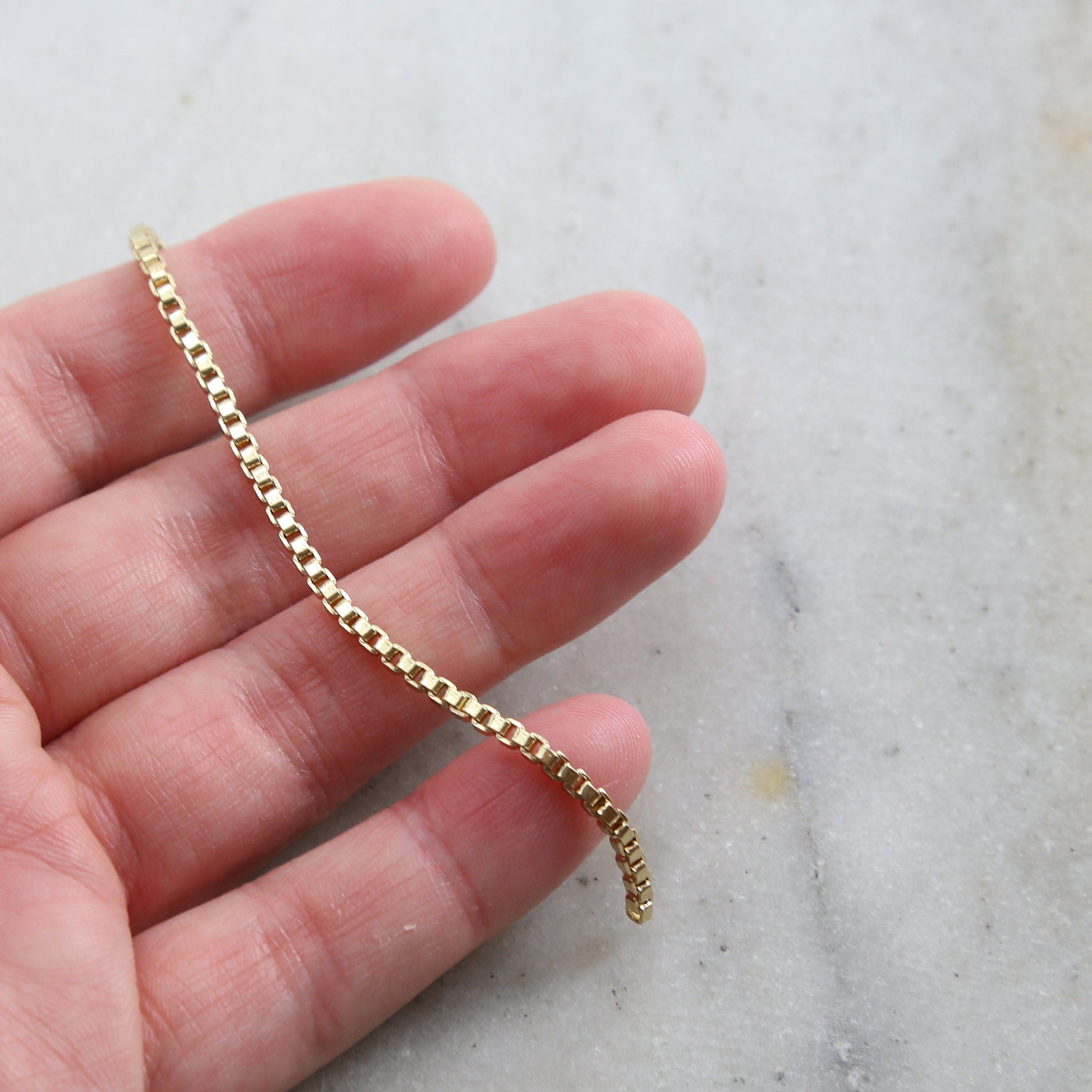 Brass Plated 2mm Thick Box Chain in 8 Finishes Chain – Sold by the Foot