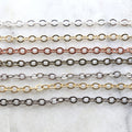 Brass Medium Weight 5mm x 4mm Dainty Flat Oval Extender – Sold by the Foot