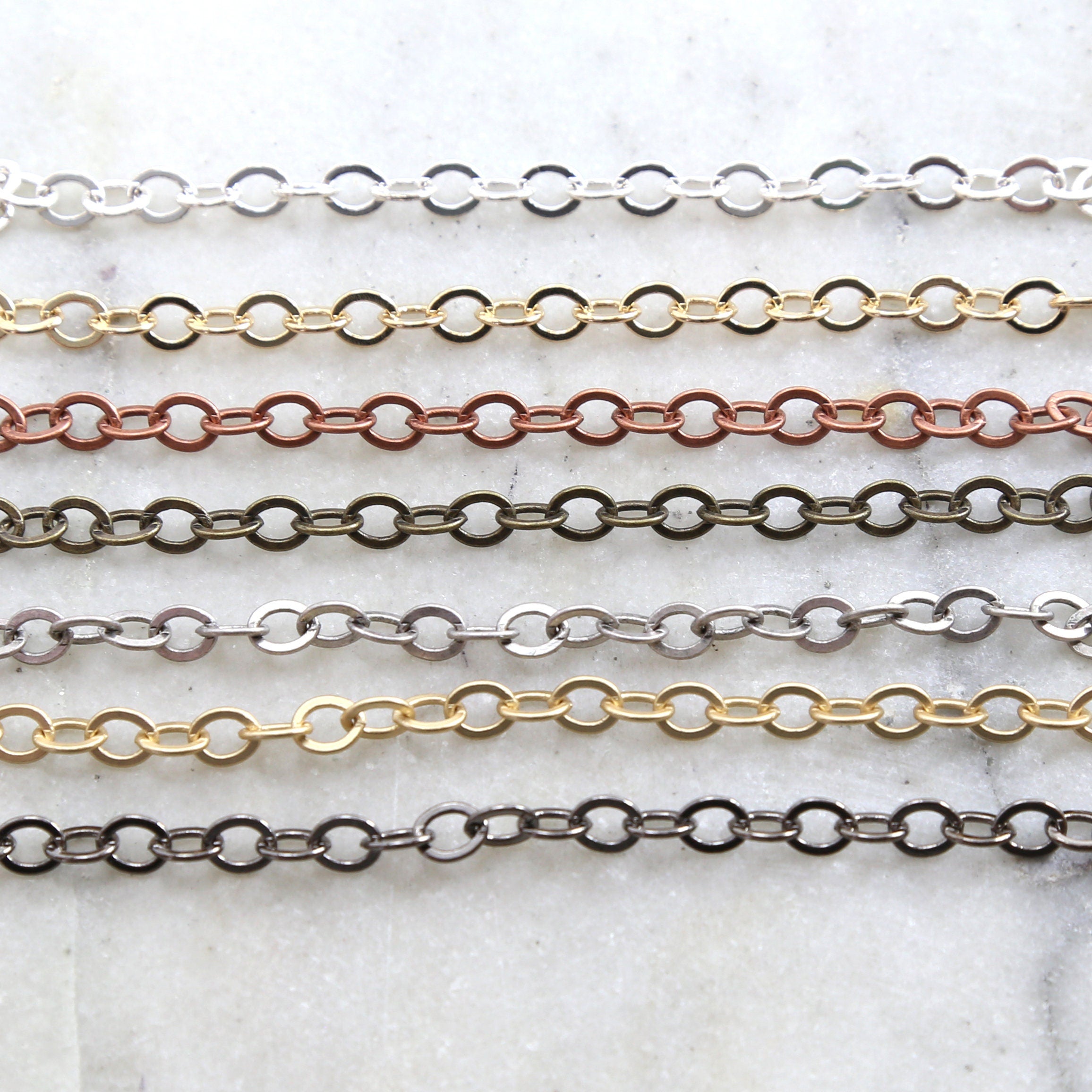 Brass Medium Weight 5mm x 4mm Dainty Flat Oval Extender – Sold by the Foot