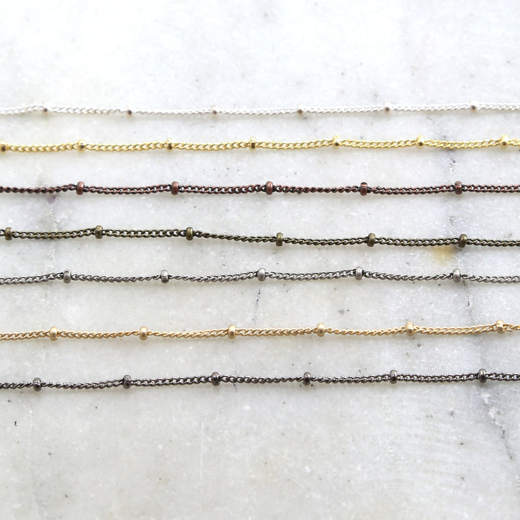 Brass Plated 2mm Satellite Ball Dotted Chain in 7 Finishes – Sold by the Foot