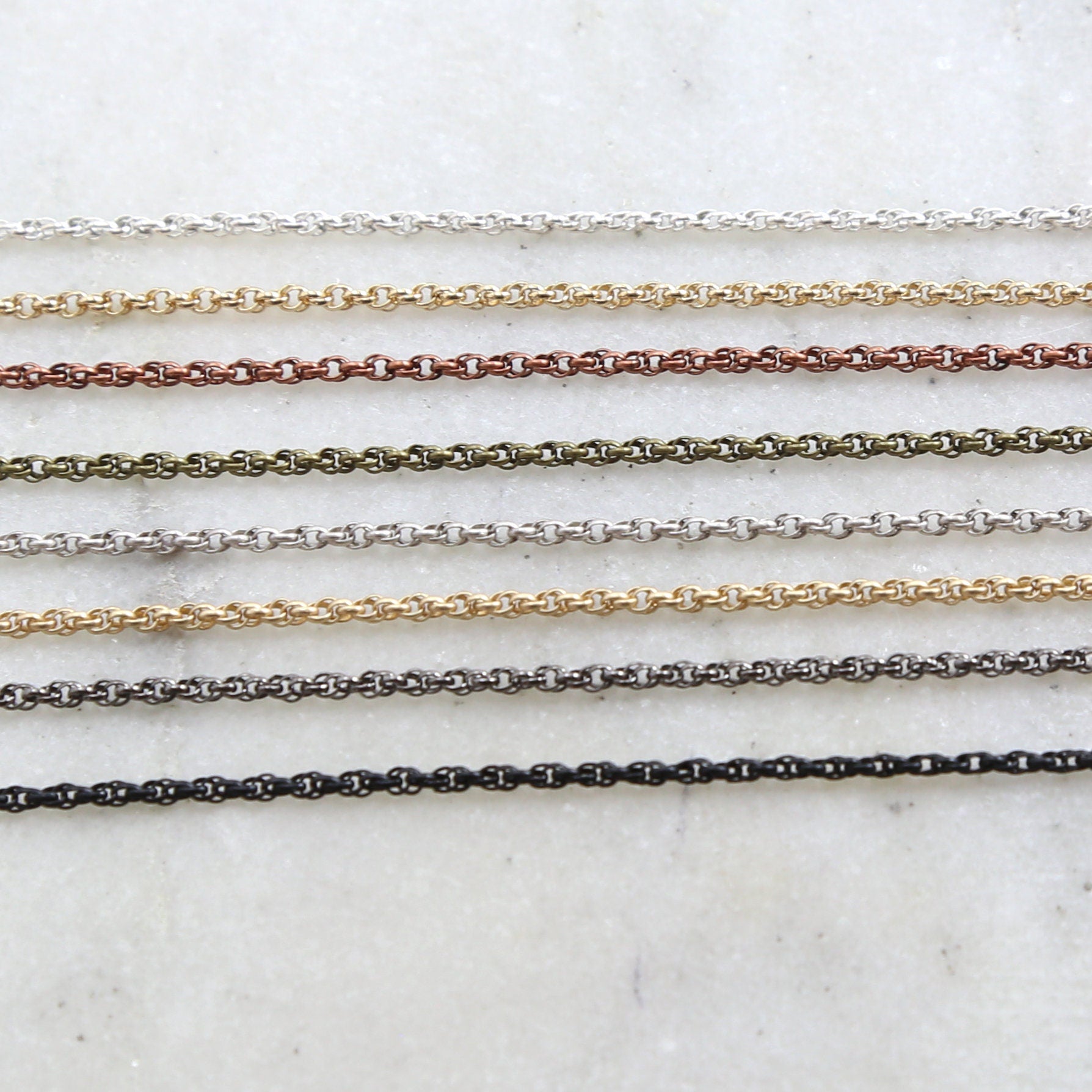 1.75mm Brass Plated Double Layered Twisted Rolo Chain in 8 – Sold by the Foot