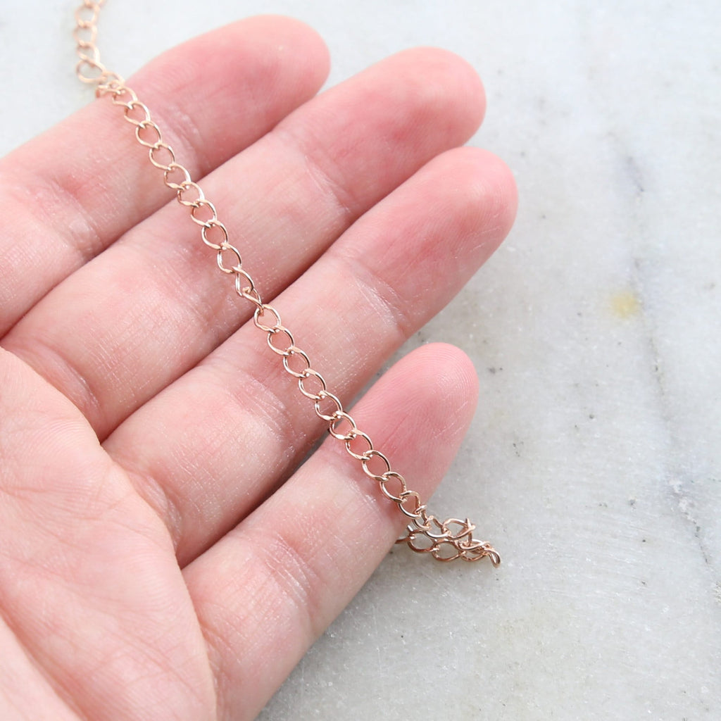 Gold Plated or Brass Rose Curb Extender Chain 4mm x 3mm – Sold by the Foot