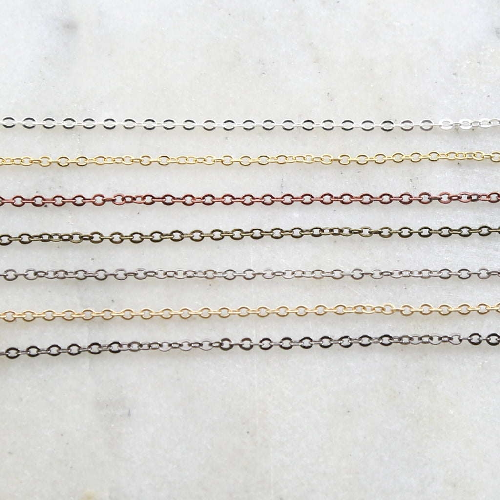 Brass Delicate Flat Round Link Cable Chain 2mm x 1.5mm in 7 – Sold by the Foot