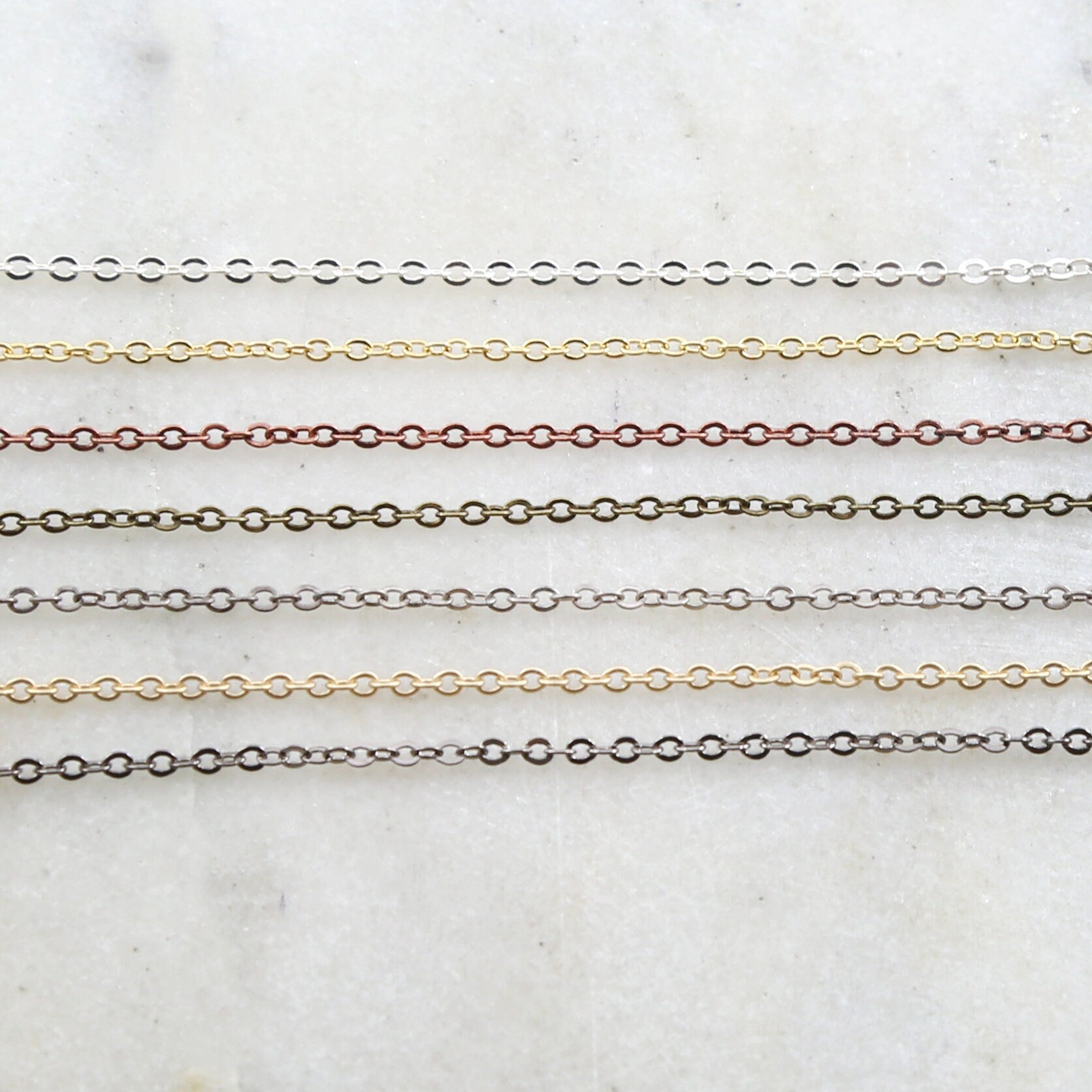 Brass Delicate Flat Round Link Cable Chain 2mm x 1.5mm in 7 – Sold by the Foot