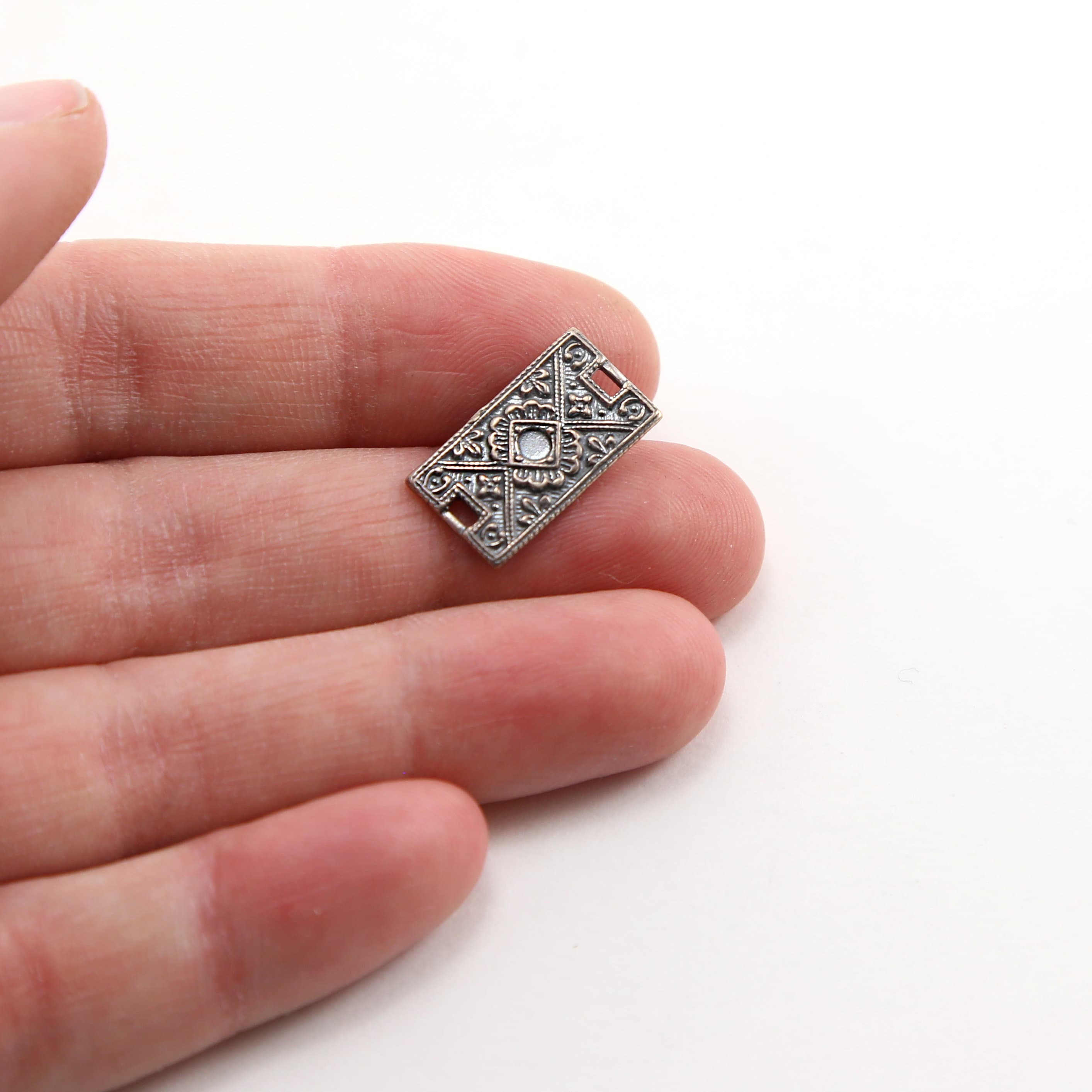 Sterling Silver Ornate Art Deco Imprint Design Rectangle Bar Plate