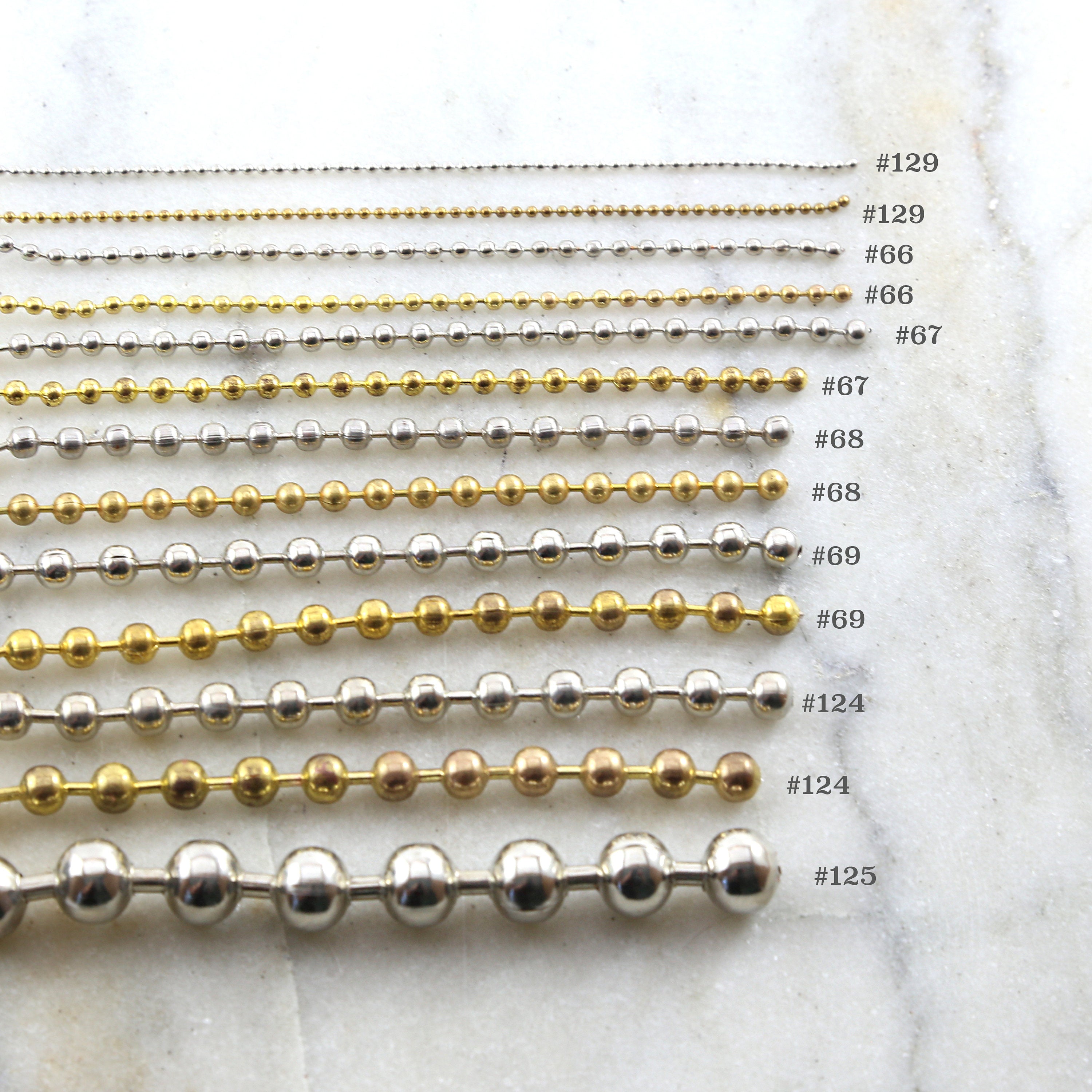Brass 3 Feet Gold or Silver Plated Ball Chain Dog Tag Chain