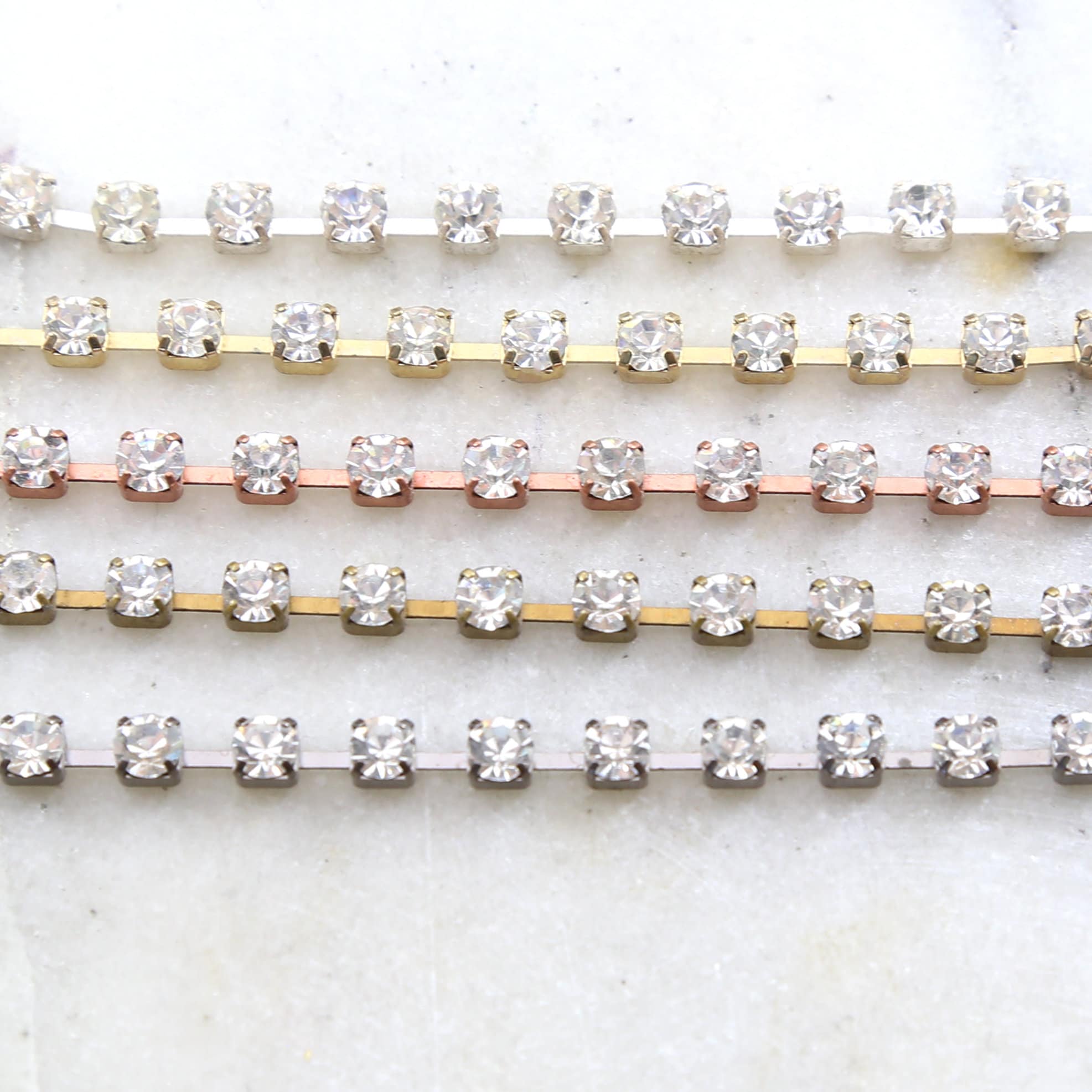 4mm Brass Clear Preciosa Rhinestone Chain in Gold Silver – Sold by the Foot