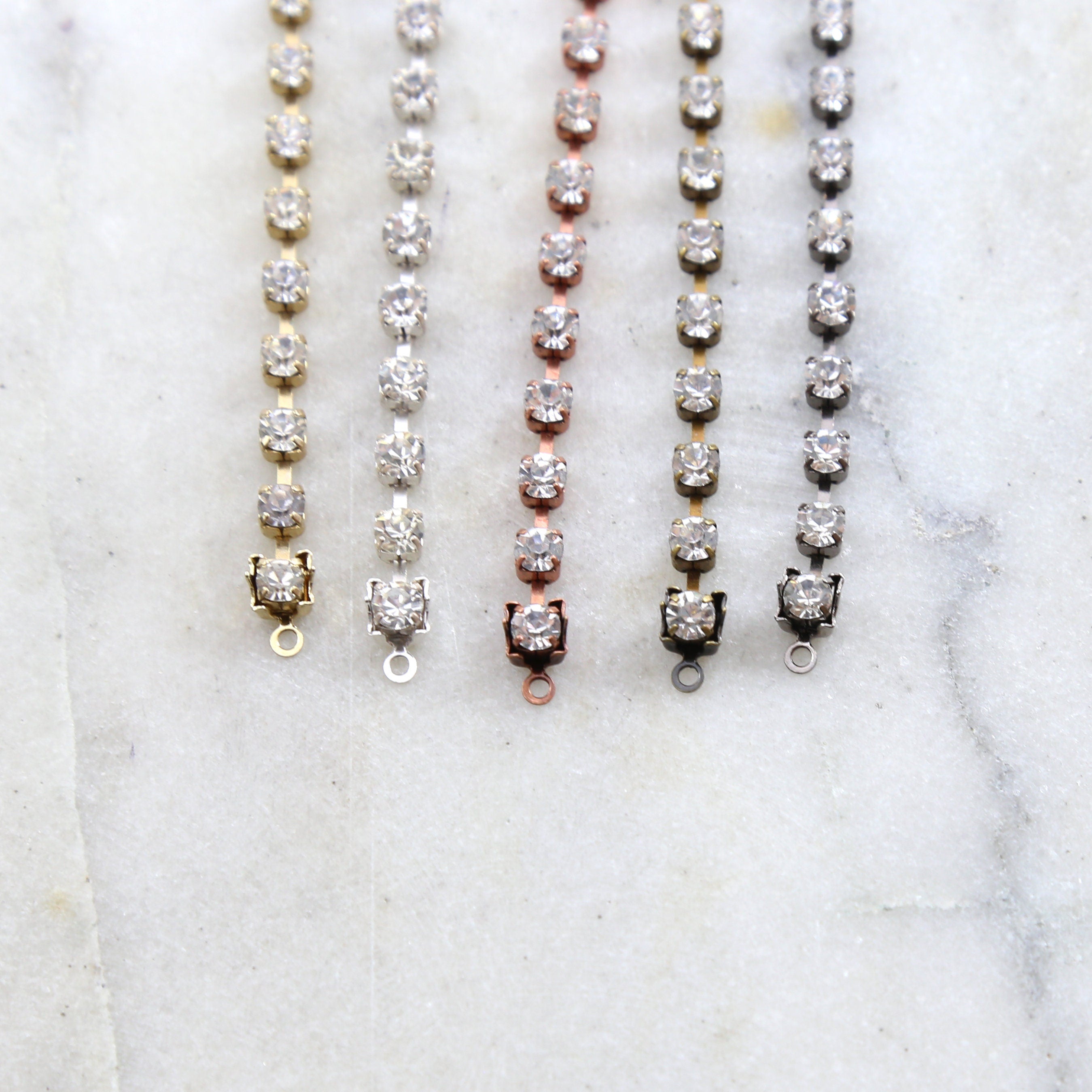 4mm Brass Clear Preciosa Rhinestone Chain in Gold Silver – Sold by the Foot
