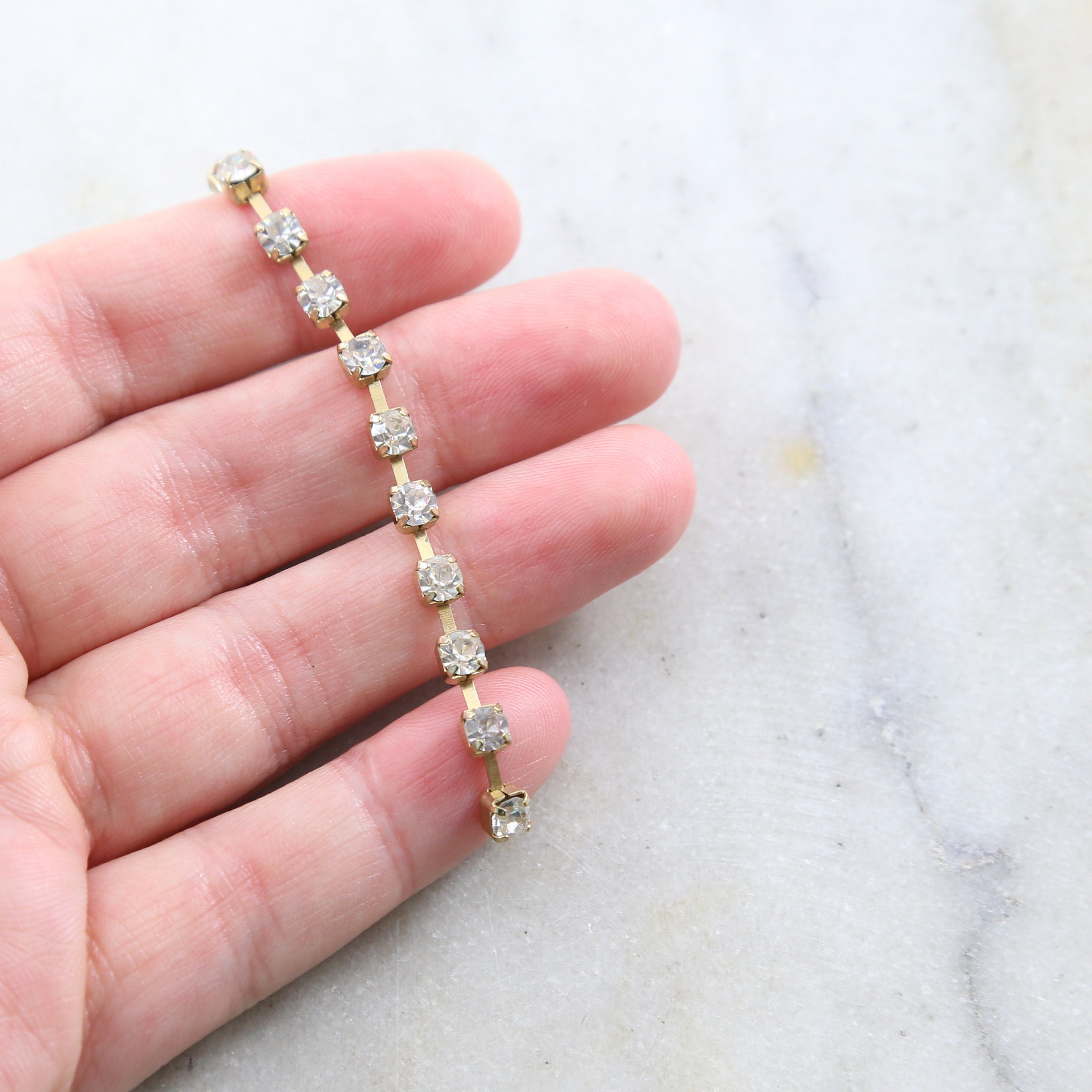 4mm Brass Clear Preciosa Rhinestone Chain in Gold Silver – Sold by the Foot