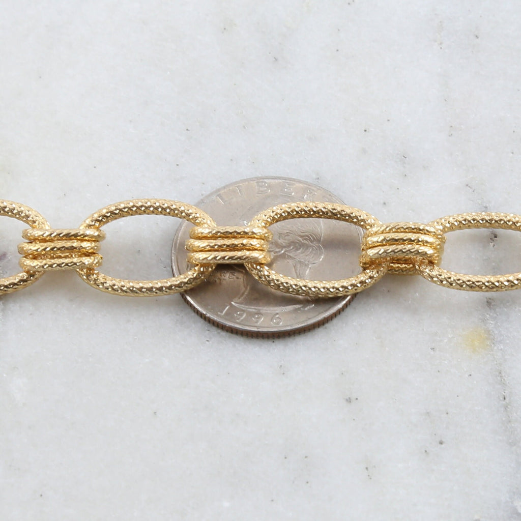 Brass Thick Sturdy Textured Oval Chain in Shiny Silver Gold – Sold by the Foot
