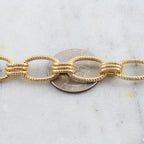 Brass Thick Sturdy Textured Oval Chain in Shiny Silver Gold – Sold by the Foot