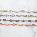 8mmx4mm Brass Fancy Lace Oval Chain in Shiny Silver – Sold by the Foot