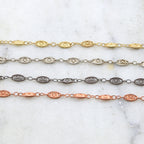 8mmx4mm Brass Fancy Lace Oval Chain in Shiny Silver – Sold by the Foot