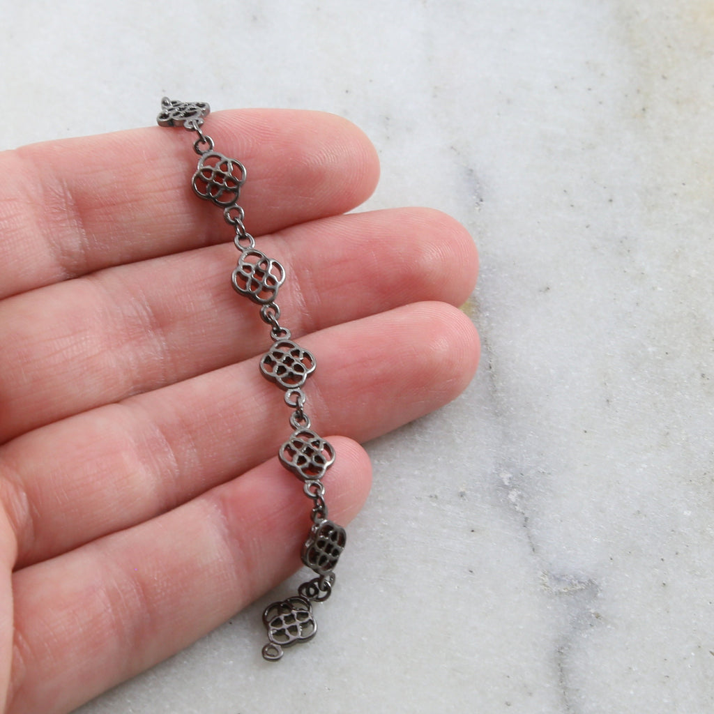 Brass Clover Flower Design Chain in Antique Silver Gunmetal – Sold by the Foot