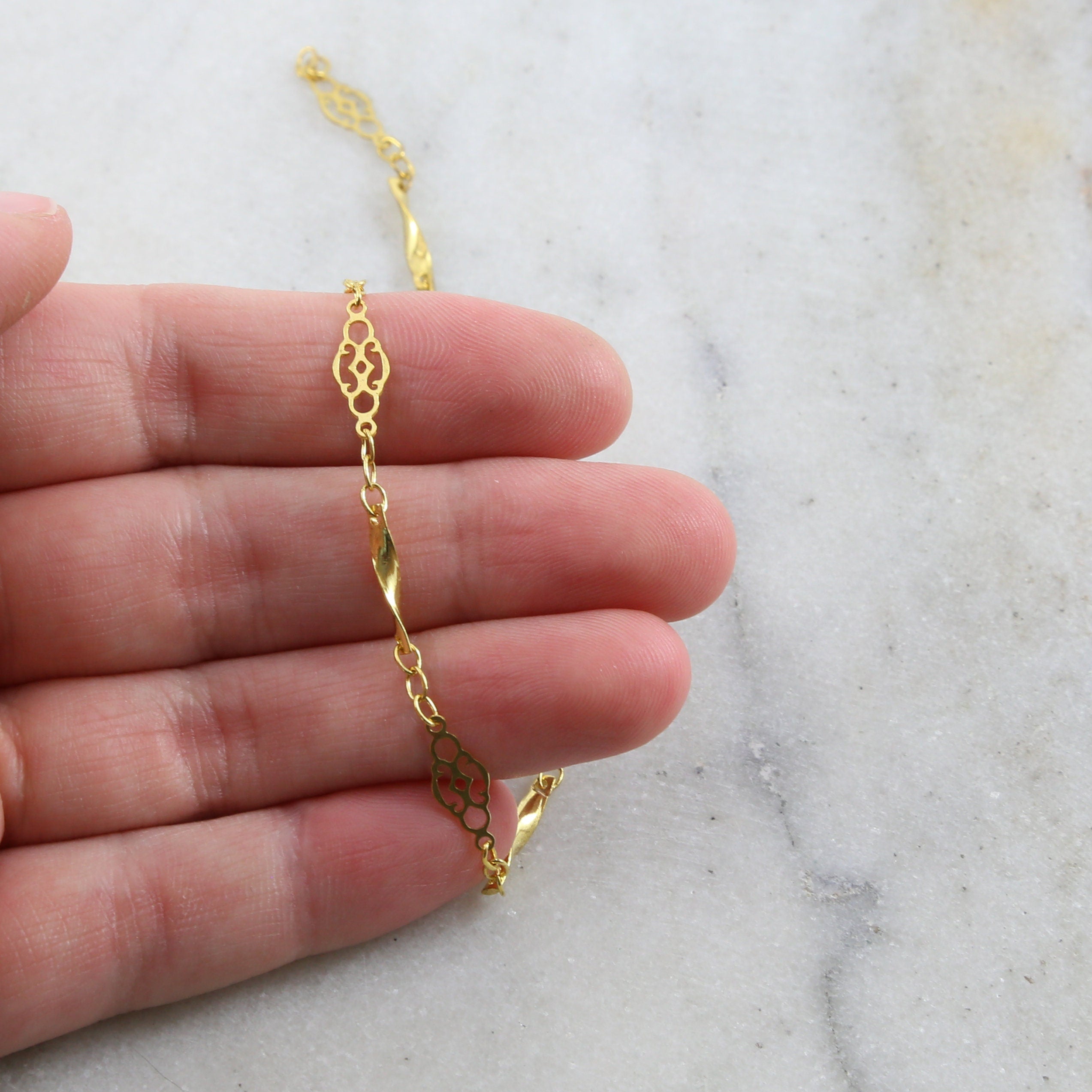 11mmx6mm Brass Ornate Filigree Shimmer Chain in Antique – Sold by the Foot