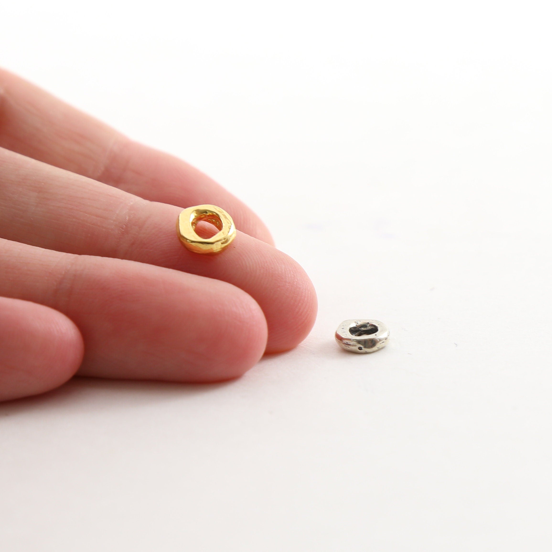 Sterling Silver or Vermeil Artisan Organic Rondelle Shape 6mm Flat Round Donut