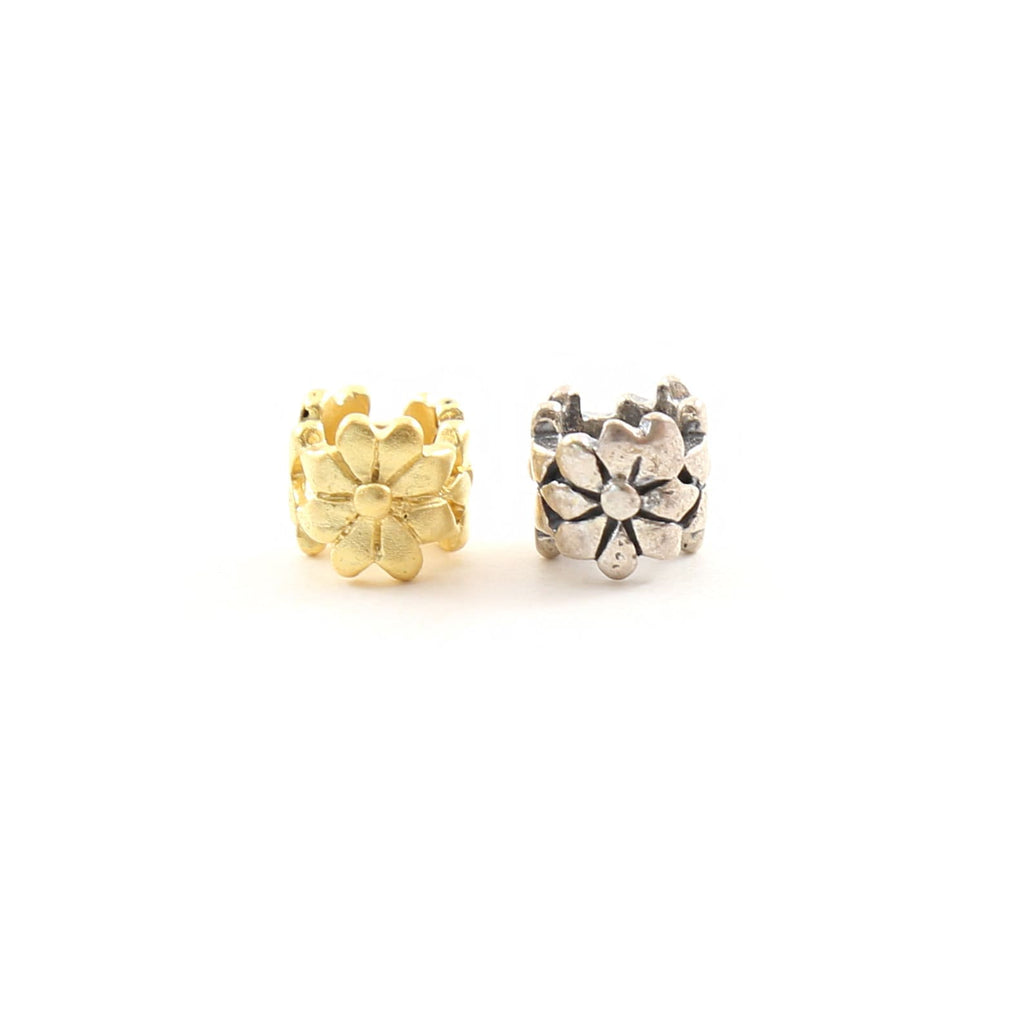 Sterling Silver or Vermeil Artisan Daisy Flower Large Hole Spacer Bead