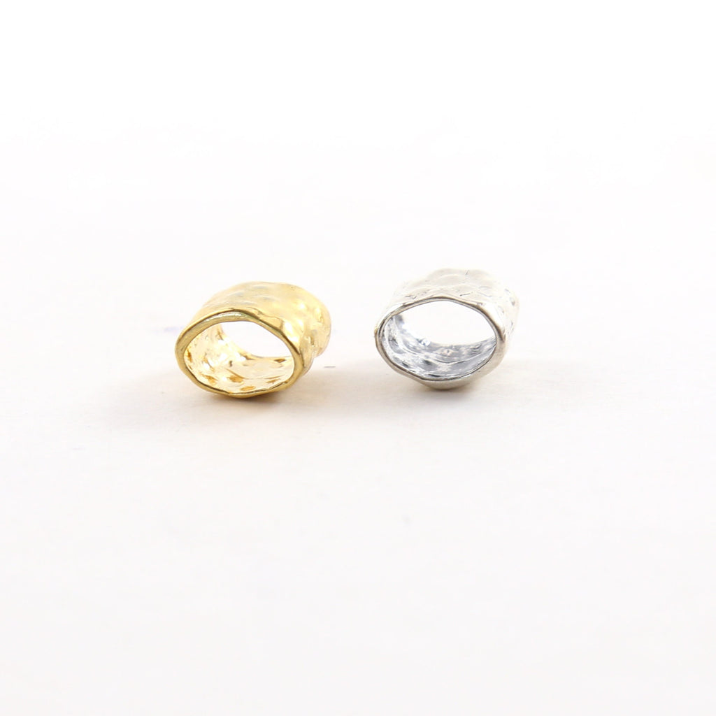 Sterling Silver or Vermeil Artisan Organic Hammered Textured Oblong Large Hole