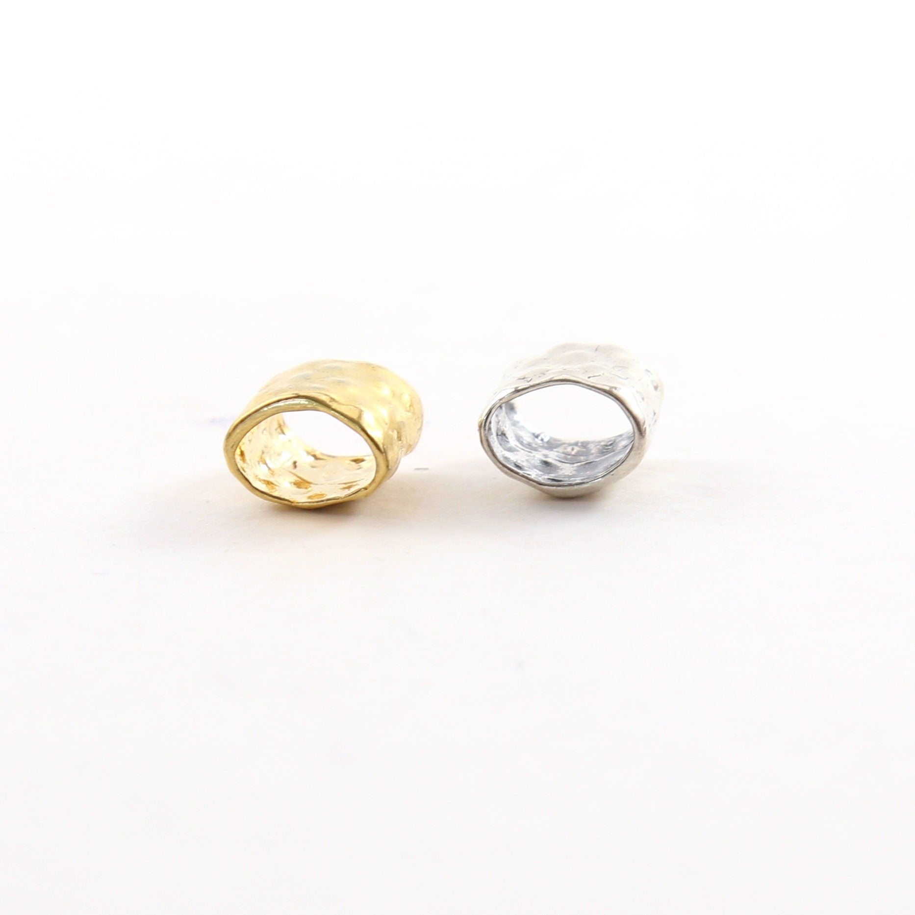 Sterling Silver or Vermeil Artisan Organic Hammered Textured Oblong Large Hole