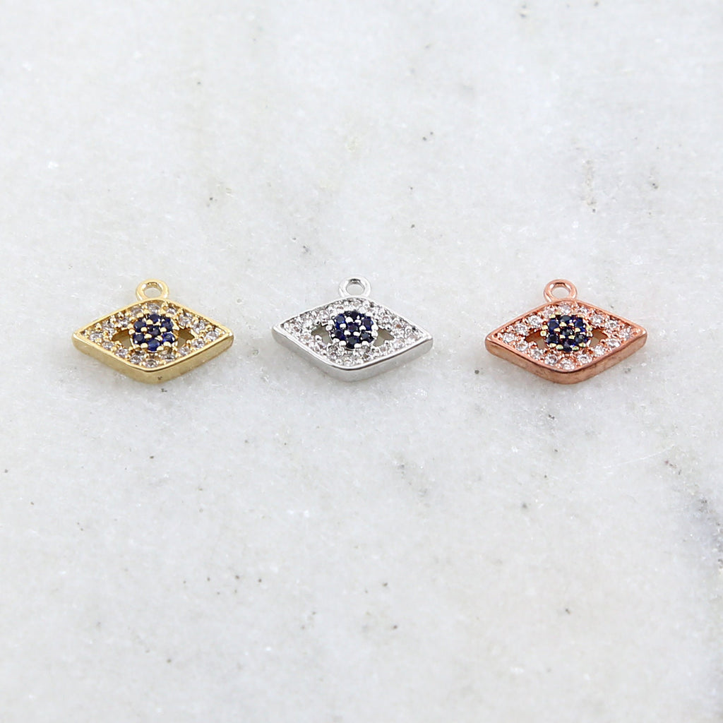 Rhodium Plated CZ Dainty Small Pointed Evil Eye Blue Eye Necklace