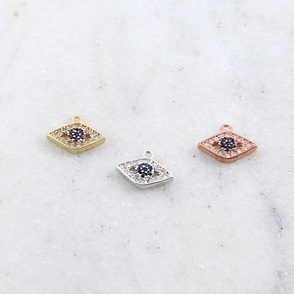 Rhodium Plated CZ Dainty Small Pointed Evil Eye Blue Eye Necklace