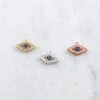 Rhodium Plated CZ Dainty Small Pointed Evil Eye Blue Eye Necklace