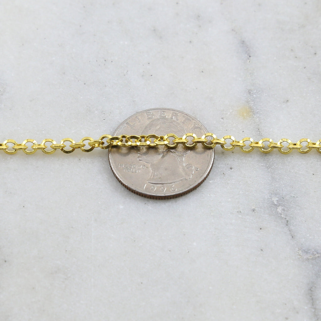 1mmx3.5mm Brass Thick Saucer Rolo Chain in Shiny Gold Lead – Sold by the Foot