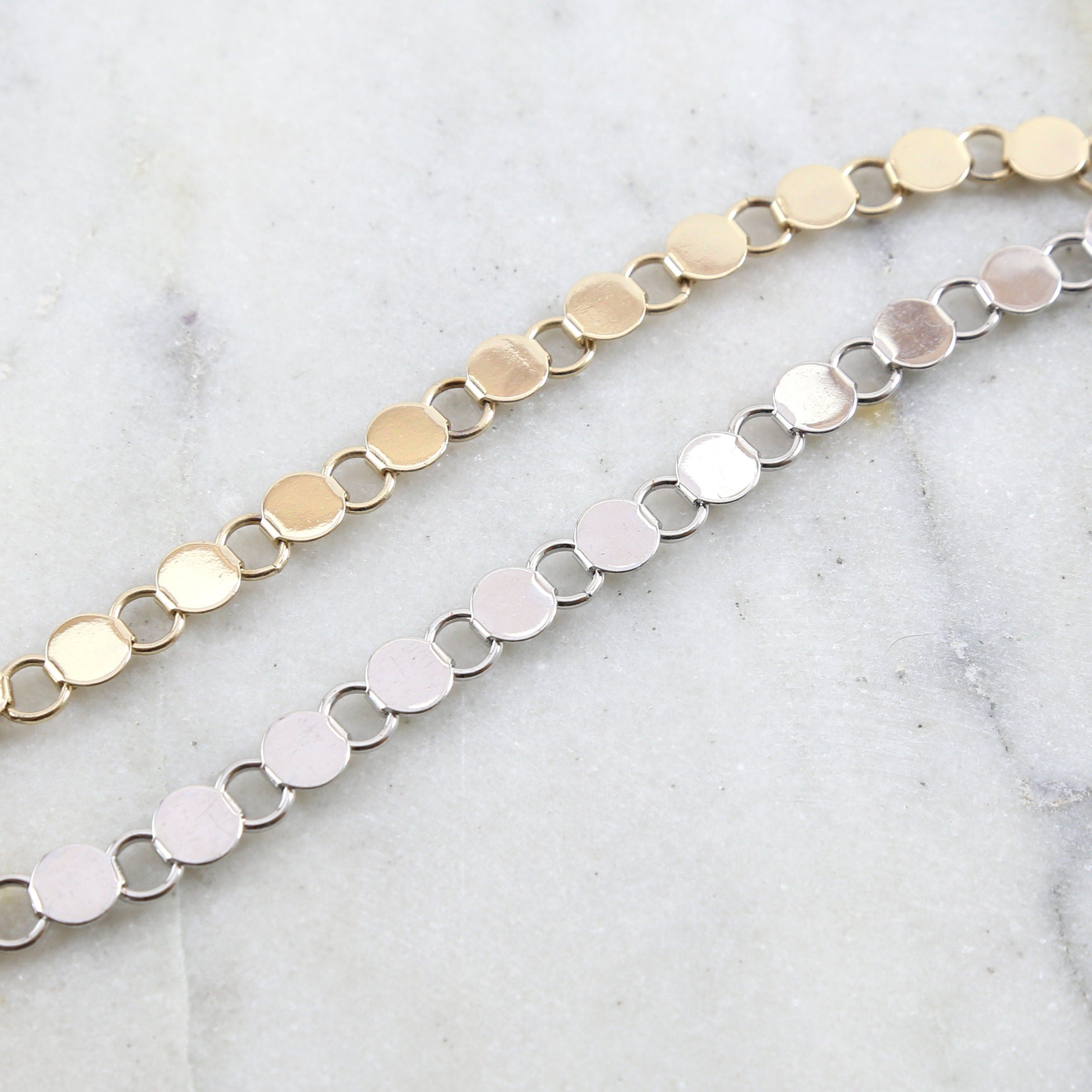 Brass Flat 7mm Circle Open Link Chain in Nickel Silver – Sold by the Foot