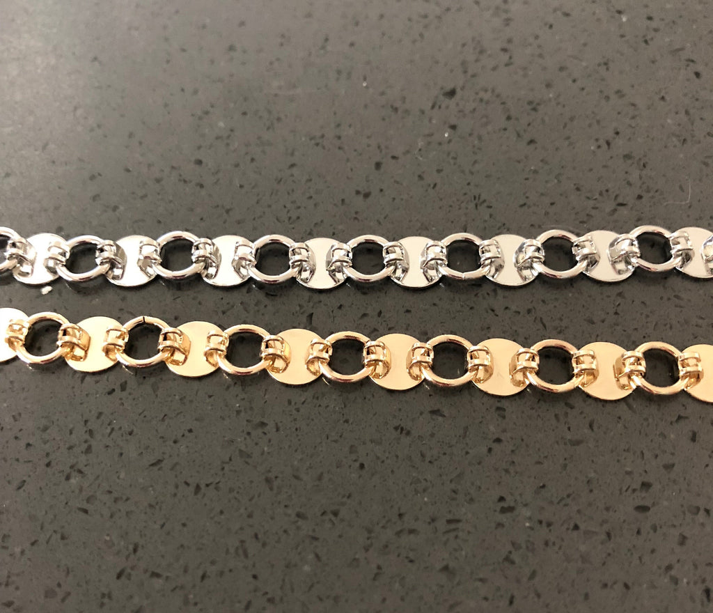 Brass Flat 7mm Circle Open Link Chain in Nickel Silver – Sold by the Foot